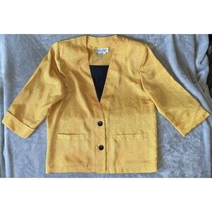 Laura & Jayne Womens 8 Blouse Blazer Satin Button Up Yellow 3/4 Sleeve